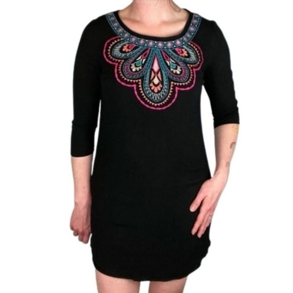 Flying Tomato Black Dress with Vibrant Embroidery